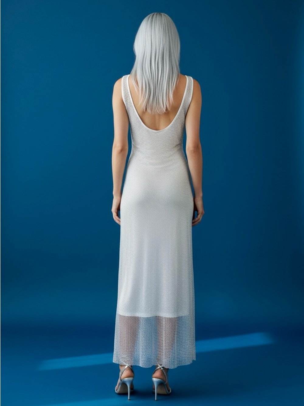 Y2K White Rhinestone Mesh Net Sheer Dress | Fairycore Rave | M - Picture 14 of 16